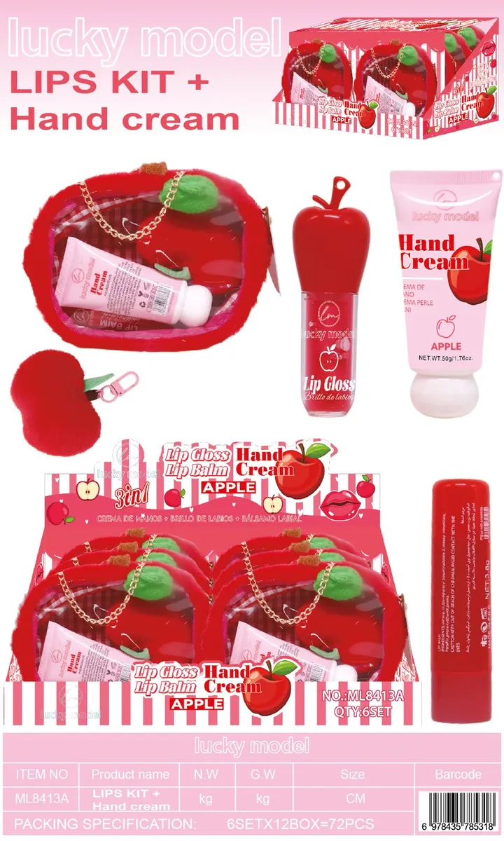 Zestaw kosmetyków Apple Lips Kit + Hand Cream z etui w kształcie jabłka