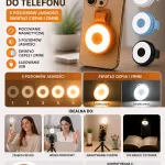 Magnetyczna lampka LED do telefonu z 5 poziomami jasności i USB