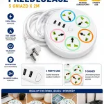 Przedłużacz bębnowy 5 gniazd 2m z 3 portami USB biały