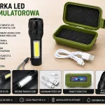 Latarka LED akumulatorowa czarna z etui i ładowaniem USB