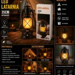 Lampion LED Vintage 35 cm czarny postarzany z akumulatorem USB