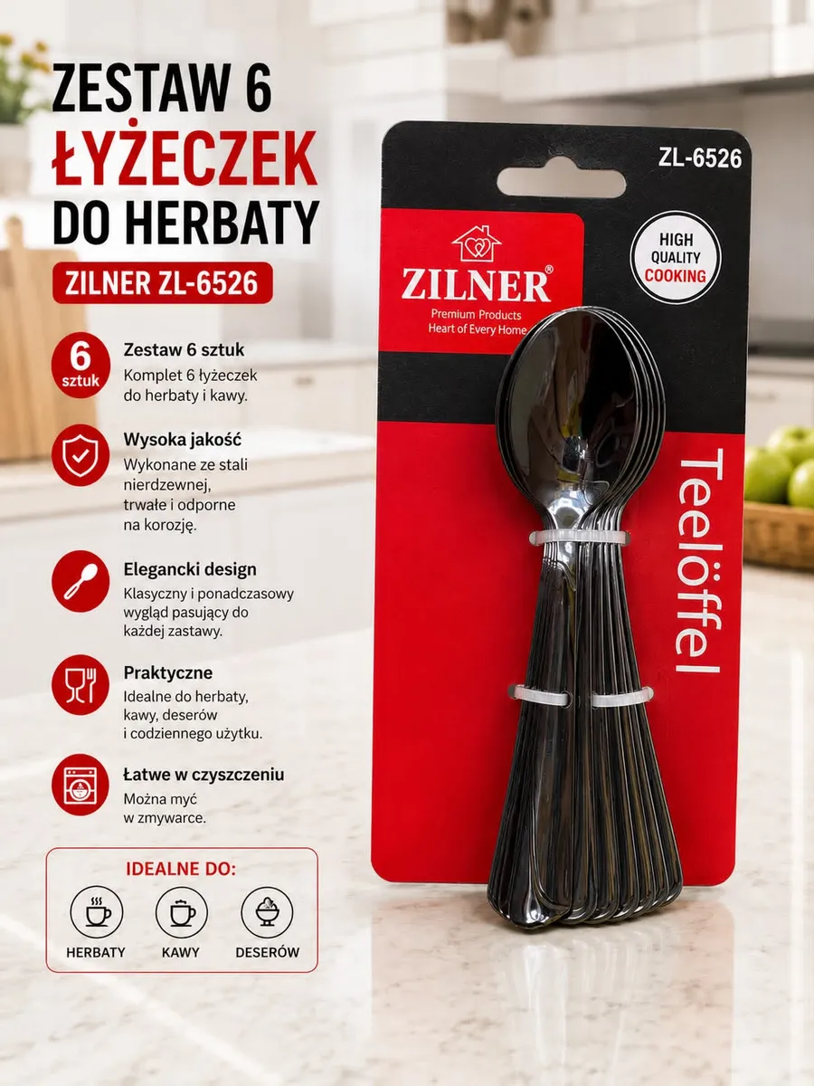 Zestaw 6 Łyżeczek do Herbaty Stal Nierdzewna Zilner ZL-6526