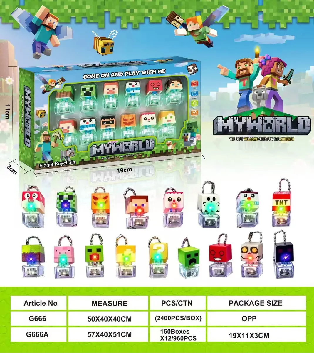 MyWorld Zestaw 16 Kluczyków LED Fidget Keychain 19x11x3cm