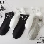 Skarpetki damskie ozdobne z kokardką i kryształkami mix kolorów