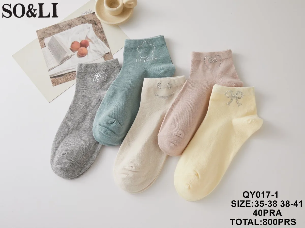 Skarpetki damskie pastelowe z ozdobami SO&LI 35-41