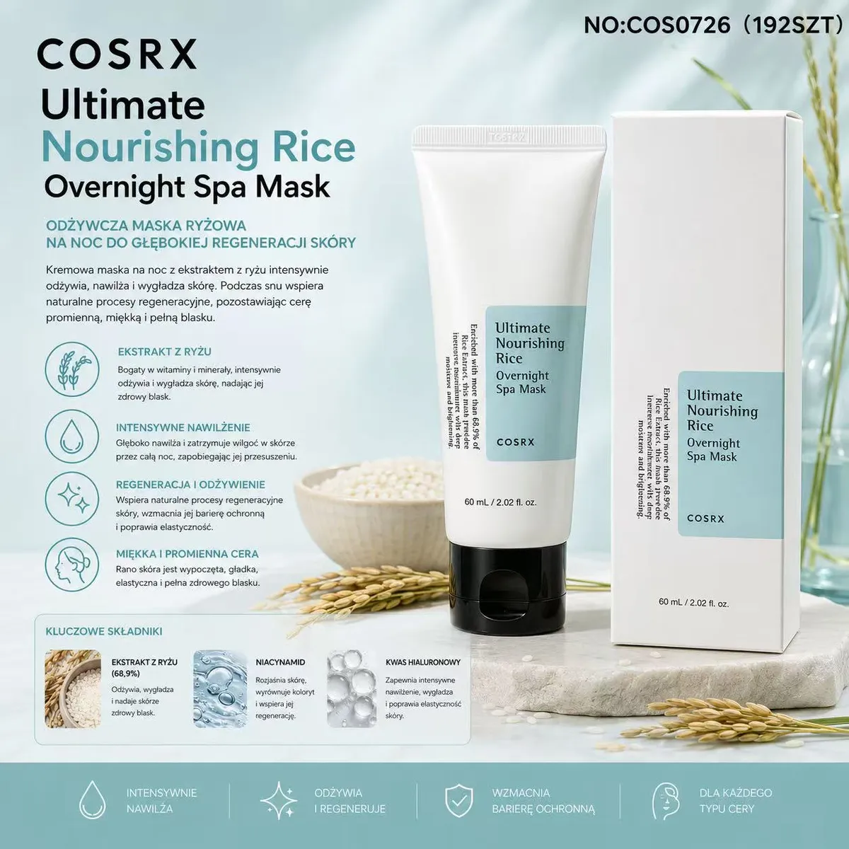 COSRX Ultimate Nourishing Rice Odżywcza Maska Ryżowa 60 ml