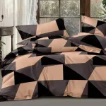 Komplet pościeli 3D geometryczny wzór 200x220 satyna bawełniana beżowo-czarny