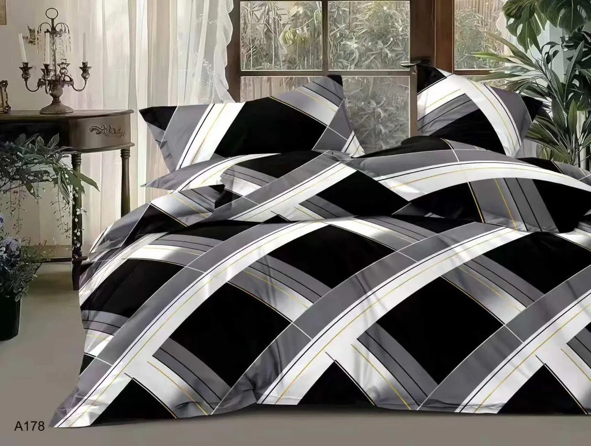 Komplet pościeli 3D satyna bawełniana 200x220 czarno-szara