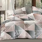 Komplet pościeli 3D satyna bawełniana 200x220 cm beżowo-szary geometryczny