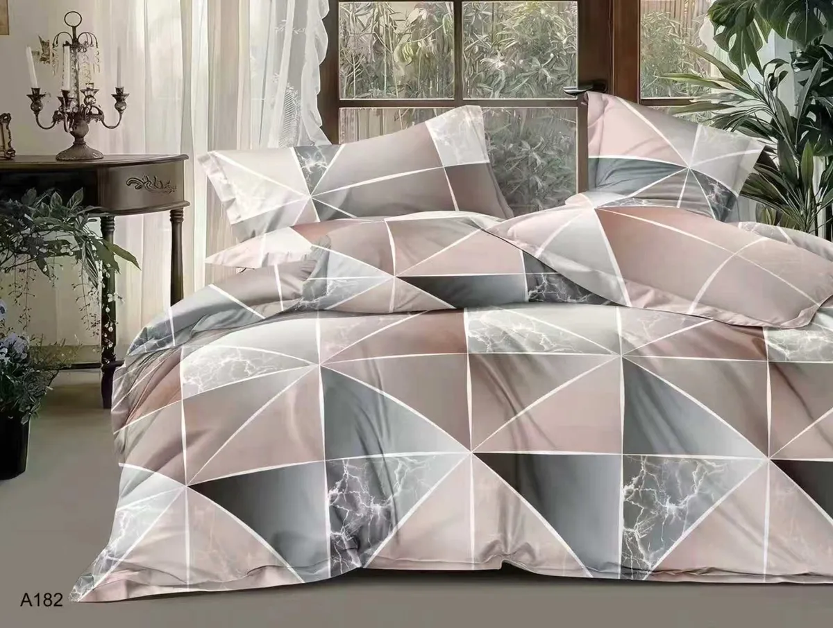 Komplet pościeli 3D satyna bawełniana 200x220 cm beżowo-szary geometryczny