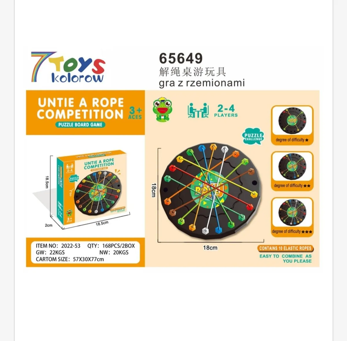 Gra z rzemionami 7 Toys kolorow, plansza 18 cm, 10 elastycznych linek