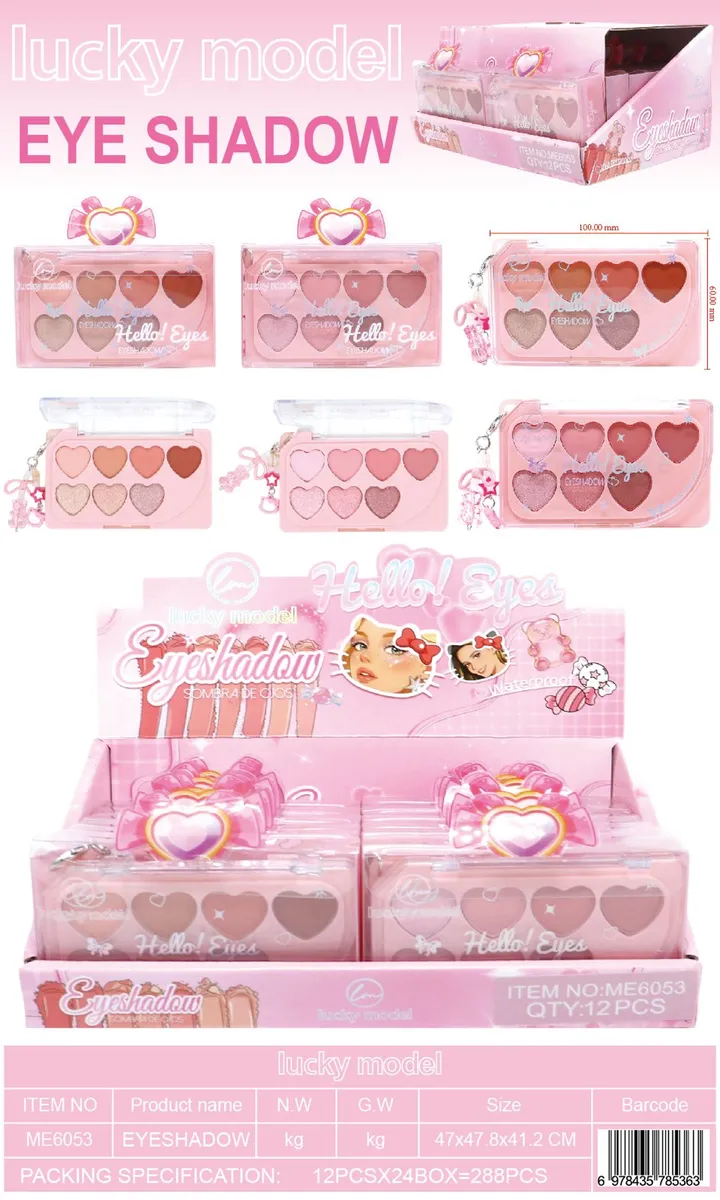 Paleta cieni do powiek Hello! Eyes różowa z serduszkami 6 kolorów