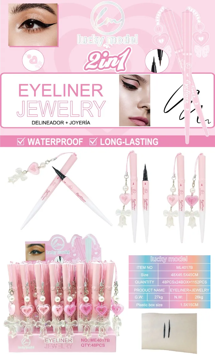 Eyeliner Jewelry 2in1 różowo-biały z zawieszką serce i anioł