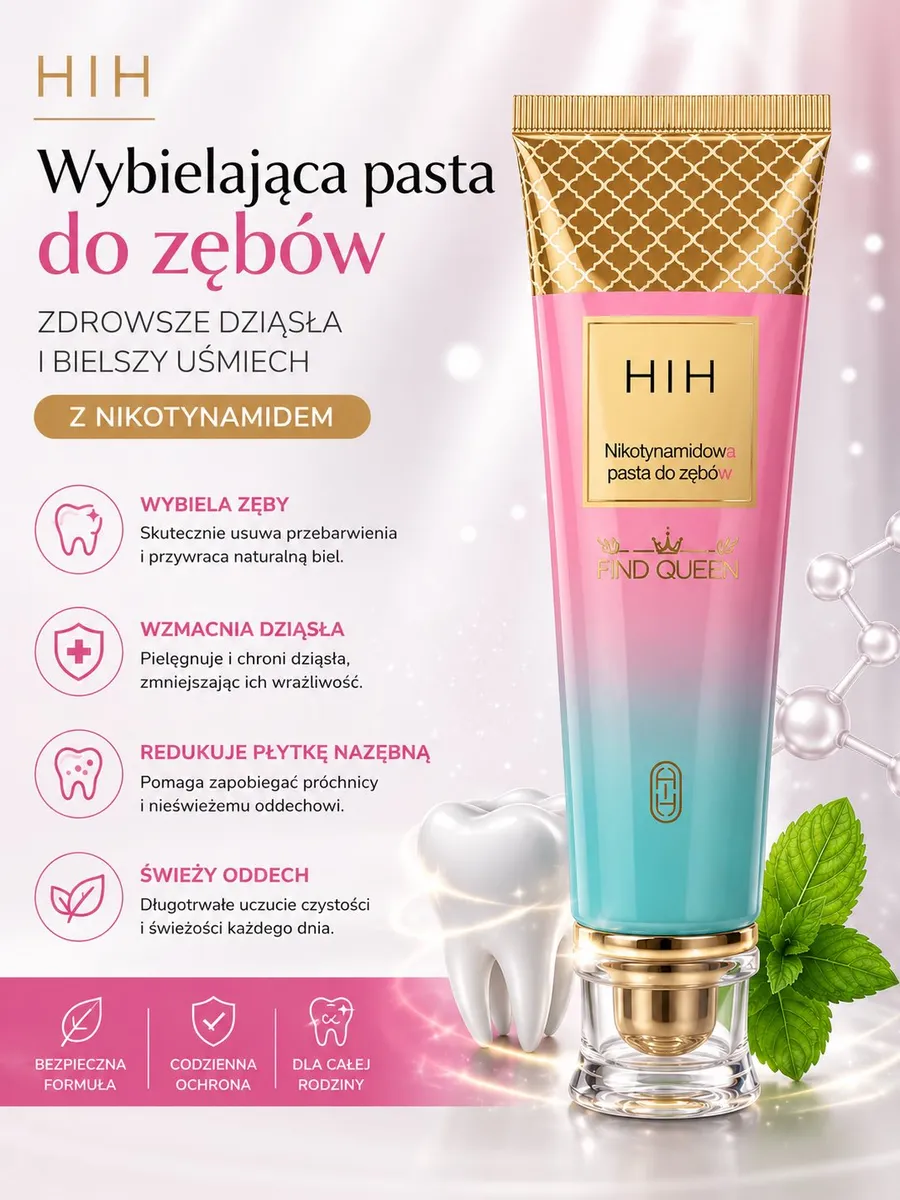 HIH Wybielająca pasta do zębów z nikotynamidem różowo-turkusowa