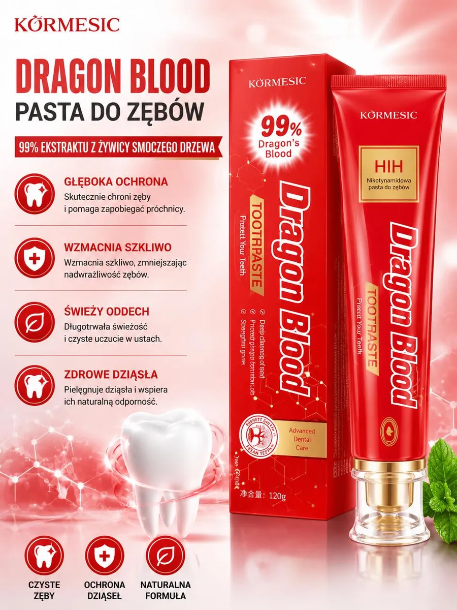 KORMESIC Dragon Blood pasta do zębów z żywicą Smoczego Drzewa 120g