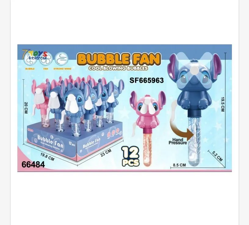 Bubble Fan wentylator do baniek mydlanych niebieski i różowy 20 cm