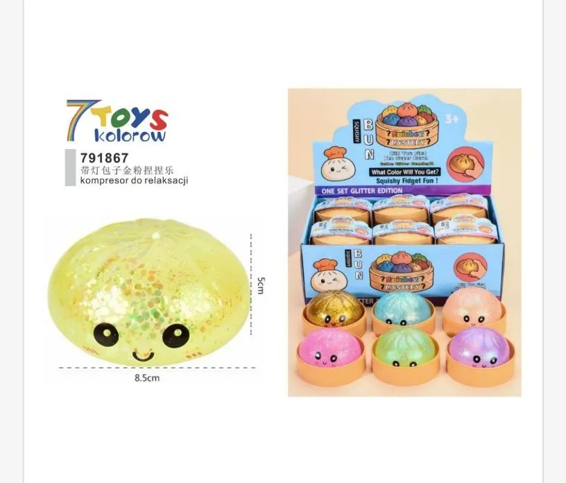 Kompresor do relaksacji Bun Squishy Glitter 8.5cm