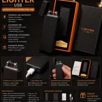 Zapalniczka elektryczna USB czarna z podwójnym łukiem, elegancka