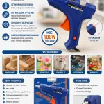 Duży pistolet do kleju na gorąco 100W niebieski z pomarańczowym spustem