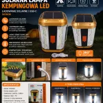 Lampa kempingowa solarna LED USB-C złoto-czarna 360° oświetlenie