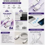 Kabel USB-C 5A Fast Charge biały z fioletowymi akcentami 1m
