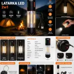 Latarka LED COB USB-C akumulatorowa 3 tryby świecenia czarna