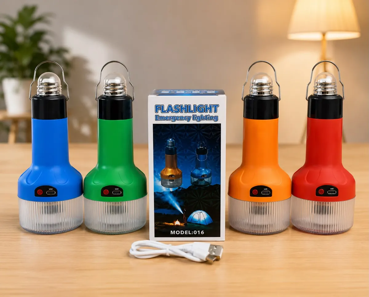 Latarka LED 2w1 Akumulatorowa USB E27 Lampa Kempingowa Awaryjna Kolorowa
