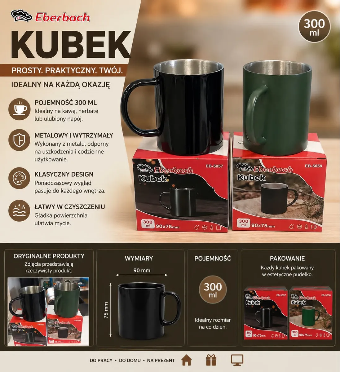 Kubek Metalowy Eberbach 300 ml Czarny i Zielony