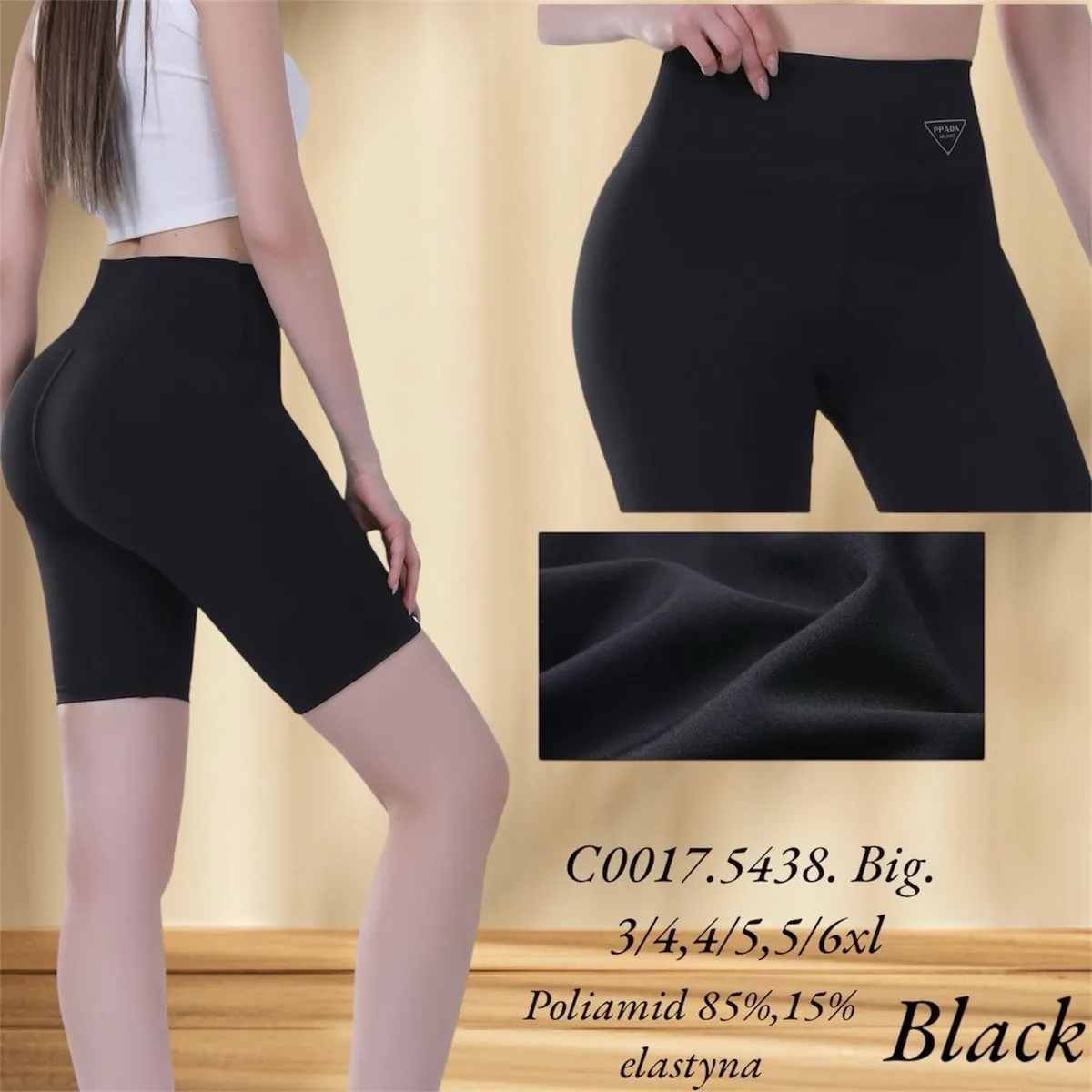 Czarne legginsy damskie 3/4 z wysokim stanem elastyczne