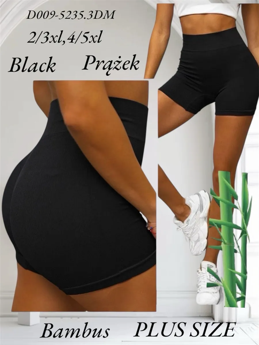 Czarne szorty damskie prążkowane bambus plus size