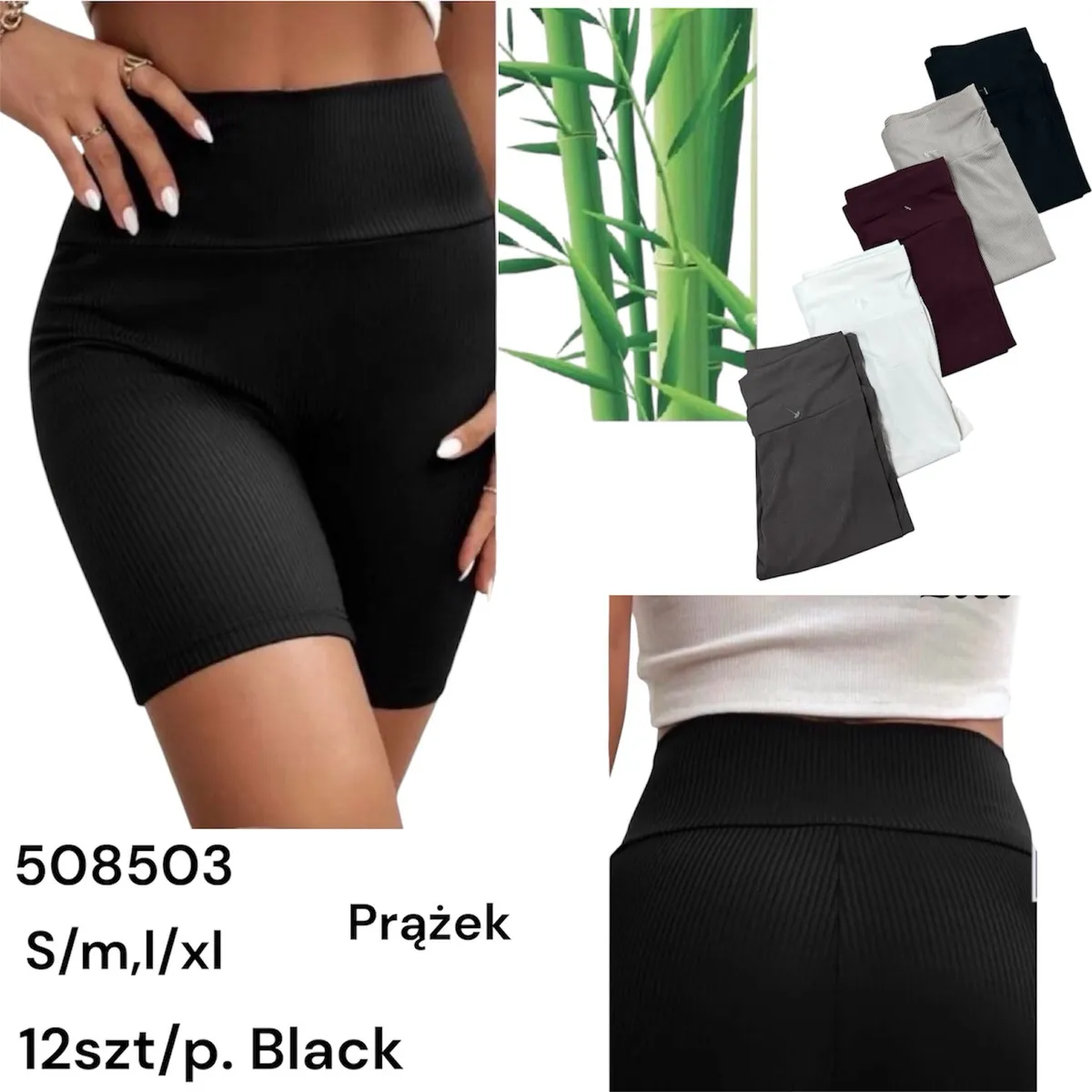Legginsy damskie prążkowane czarne S/M, L/XL