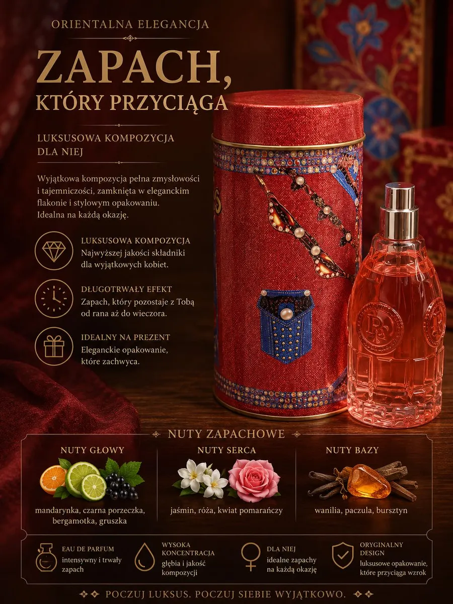 Luksusowy Perfum Damski Orientalna Elegancja z Nutami Kwiatowymi i Owocowymi