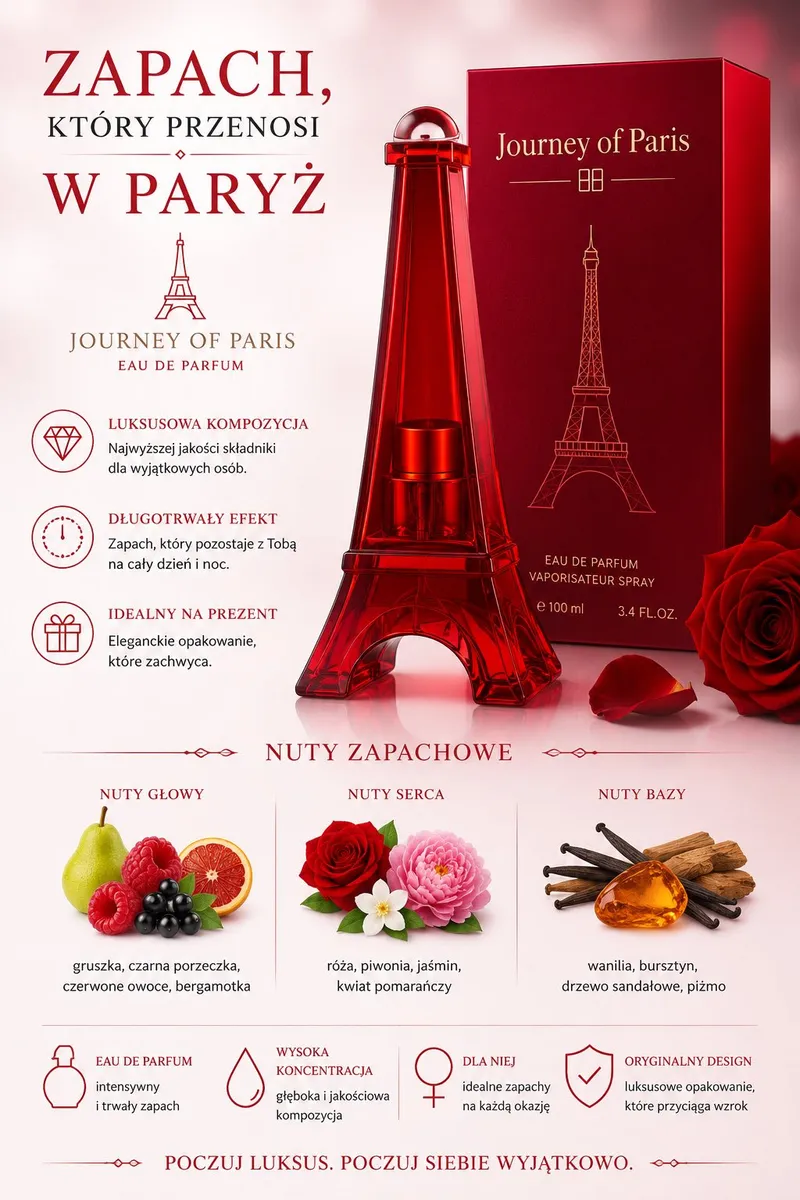 Journey of Paris Eau de Parfum 100 ml czerwony flakon Wieża Eiffla