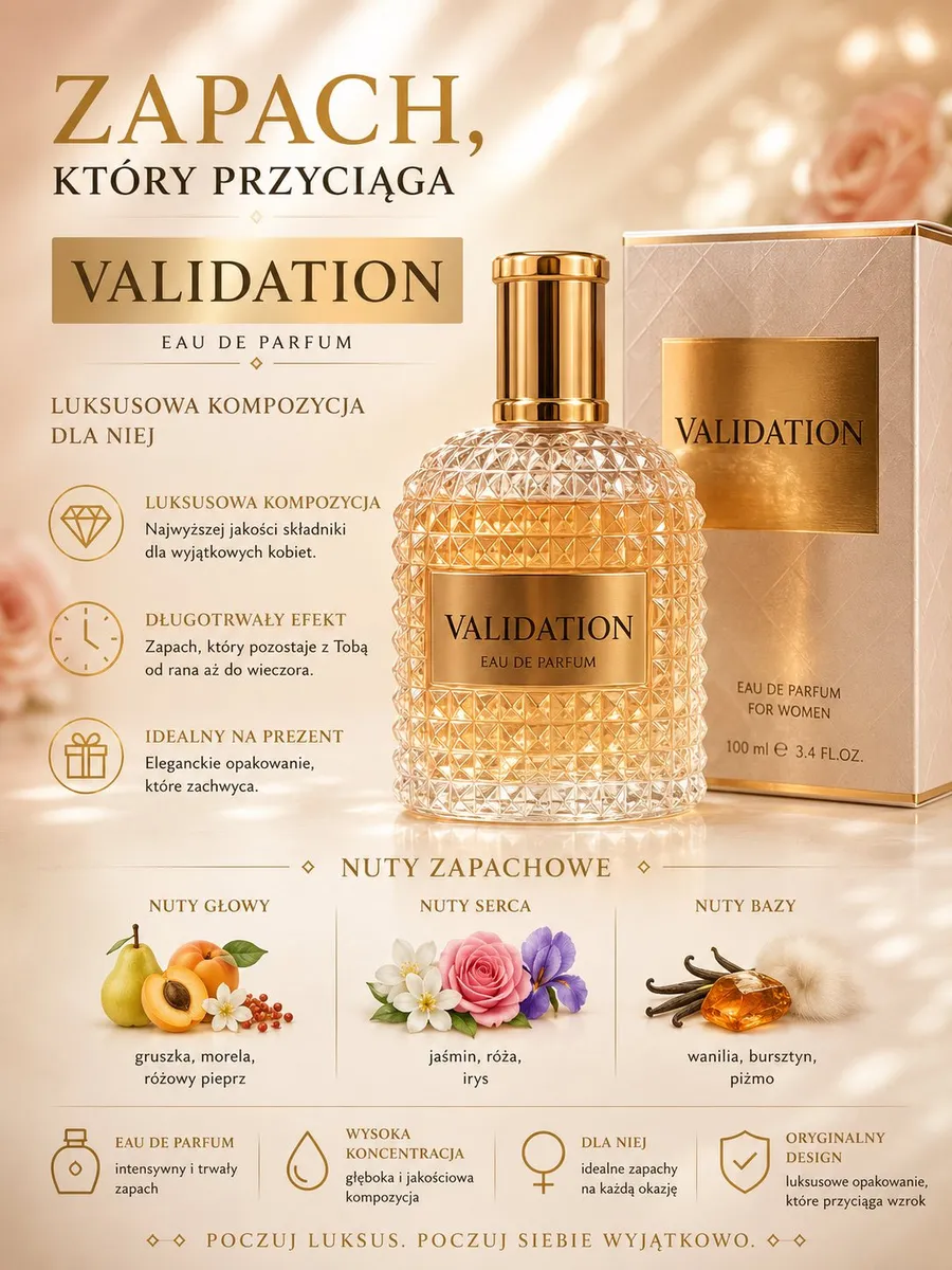 Validation Eau de Parfum damski 100 ml luksusowy zapach