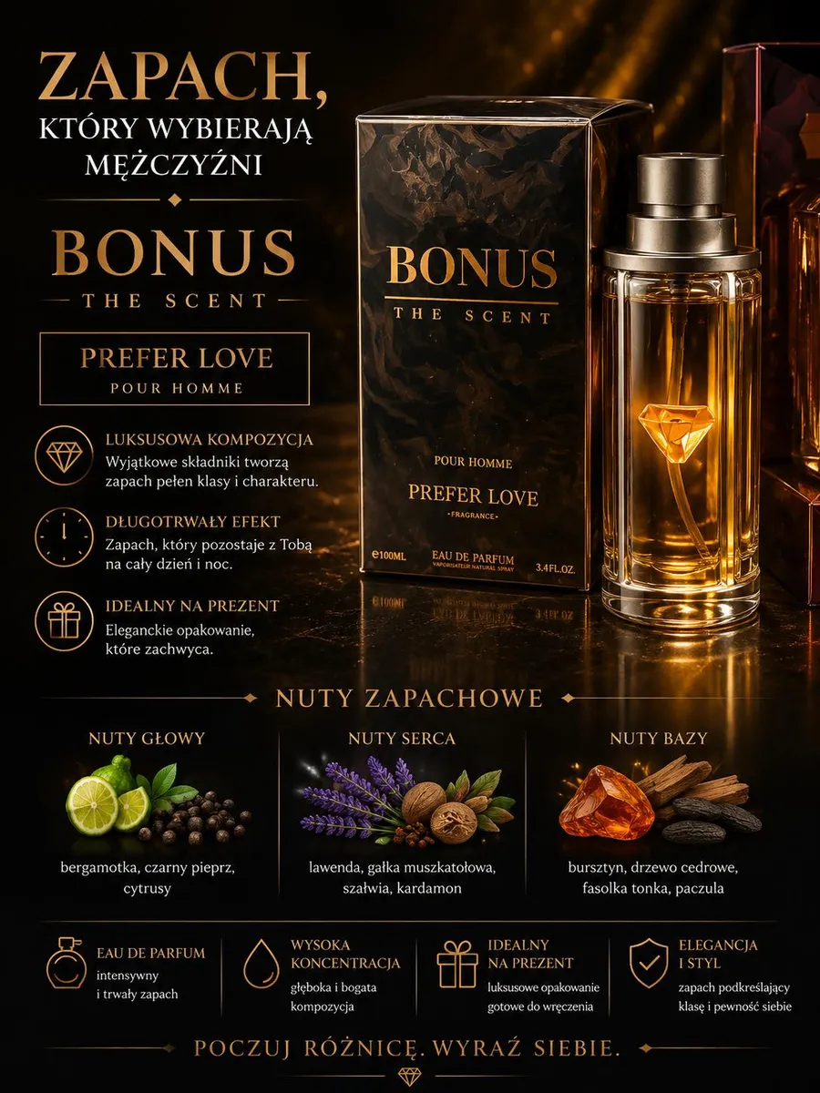 BONUS The Scent Prefer Love Pour Homme 100ml woda perfumowana męska