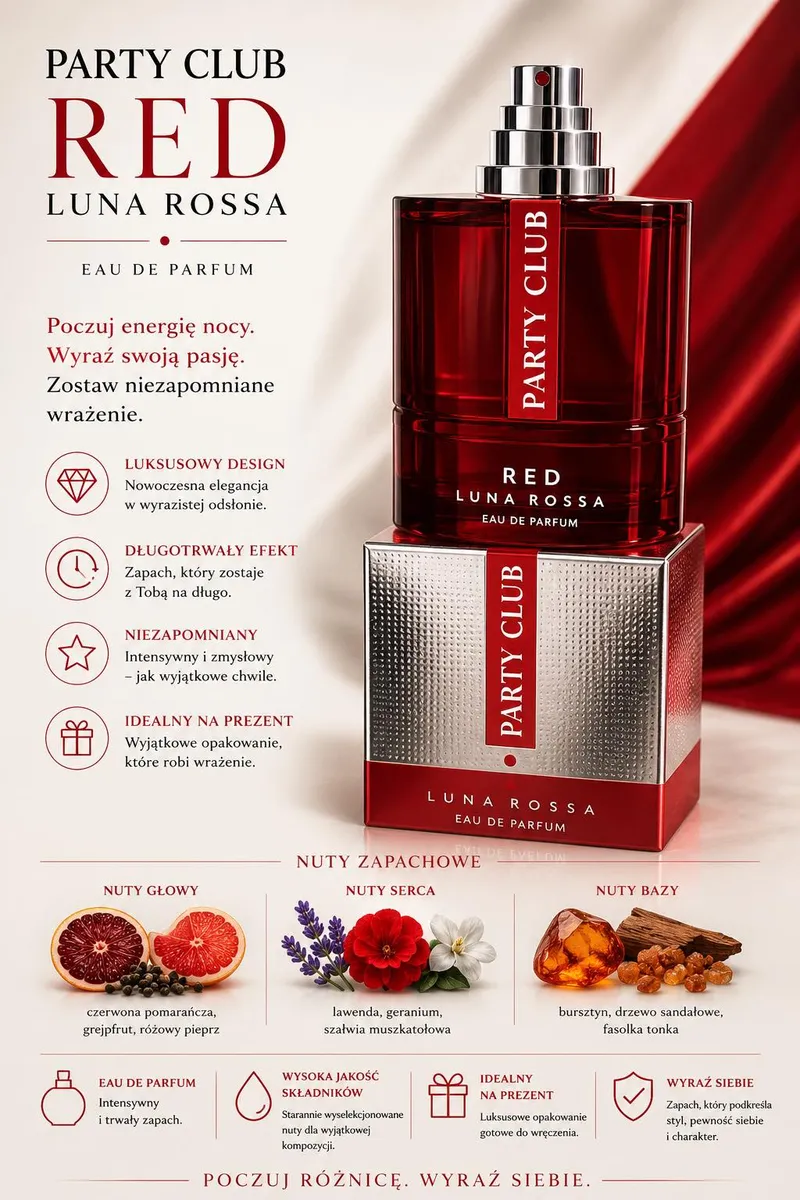 Party Club Red Luna Rossa Eau de Parfum intensywny zapach czerwony