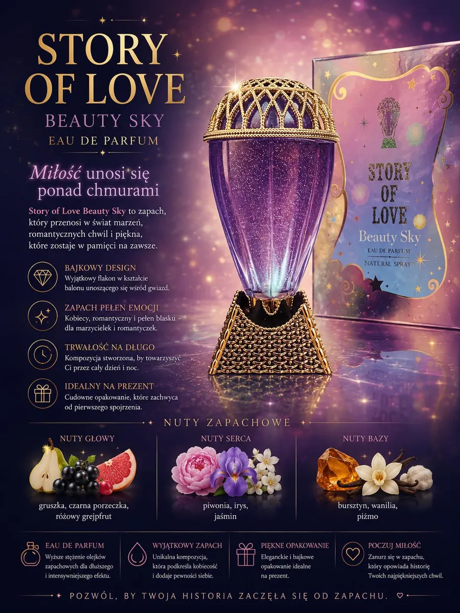 Story of Love Beauty Sky Eau de Parfum flakon balon fioletowy