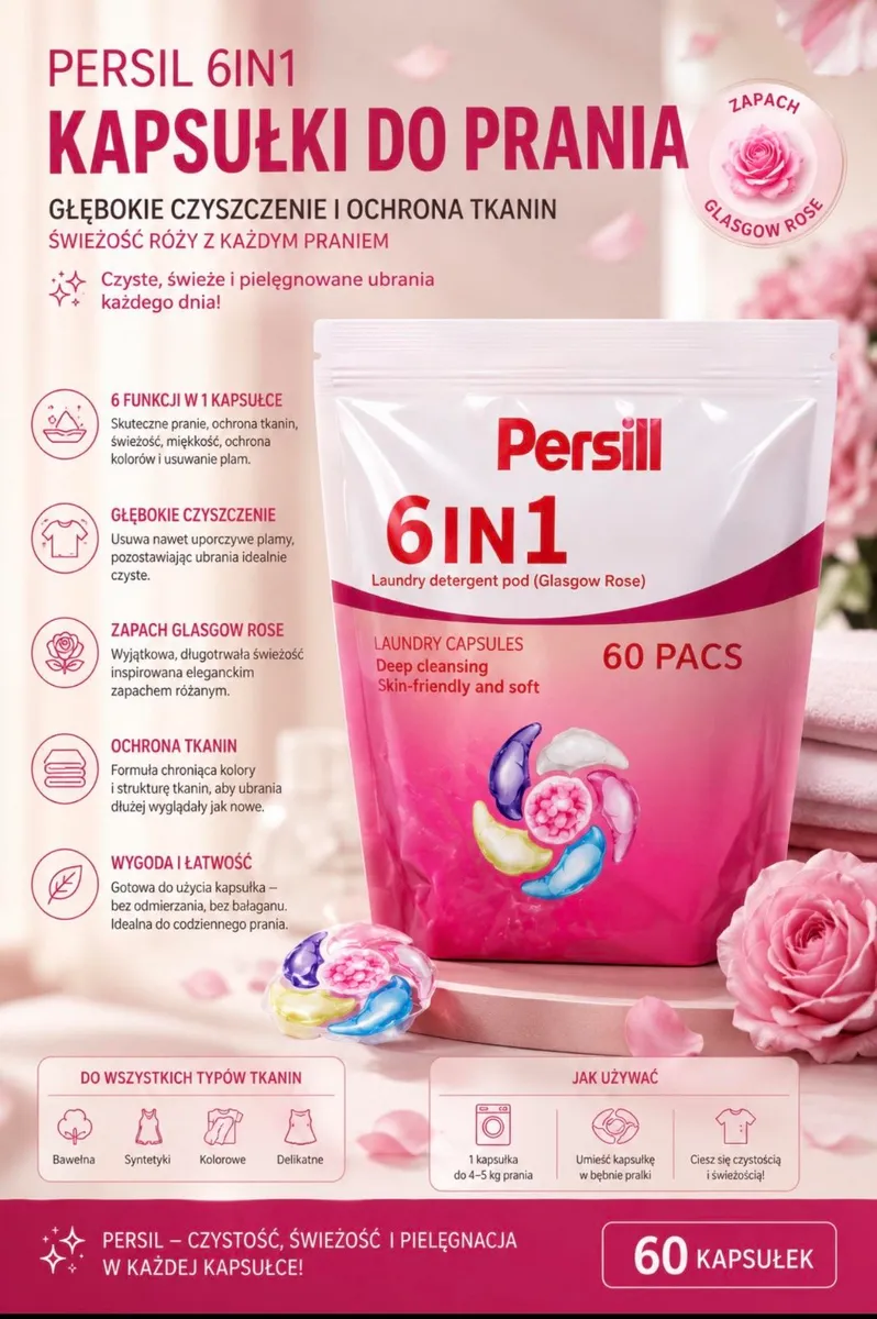 Persil 6IN1 Kapsułki do prania Glasgow Rose 60 sztuk zapach różany