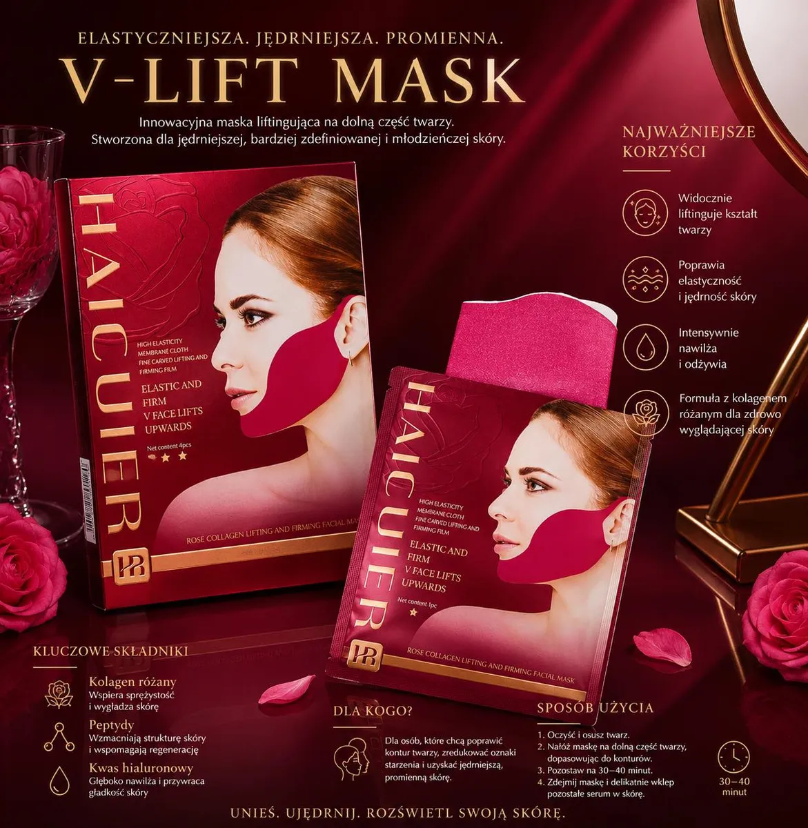 V-LIFT MASK Maska liftingująca z kolagenem różanym na dolną twarz