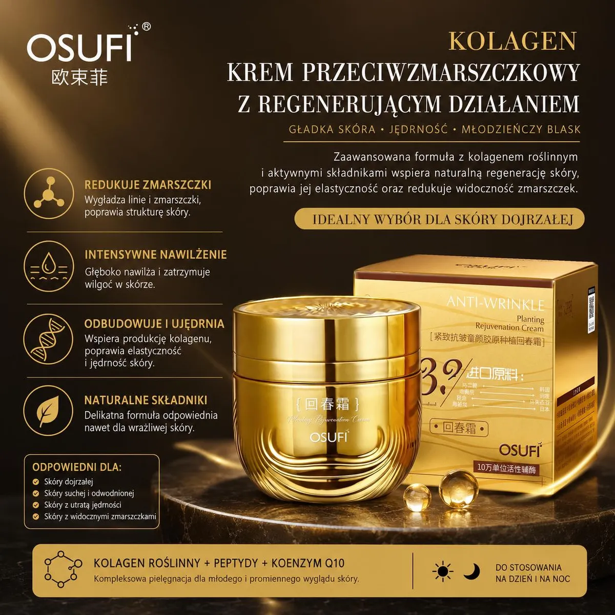 Krem przeciwzmarszczkowy OSUFI z kolagenem roślinnym i Q10