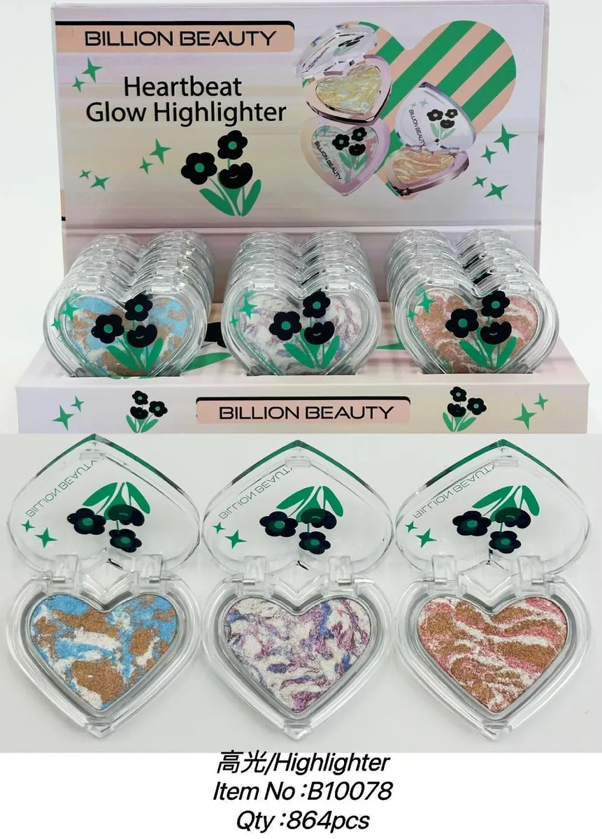Billion Beauty Heartbeat Glow Highlighter paleta rozświetlaczy serce
