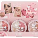 Ushas 3IN1 Palette róż, rozświetlacz i puder prasowany