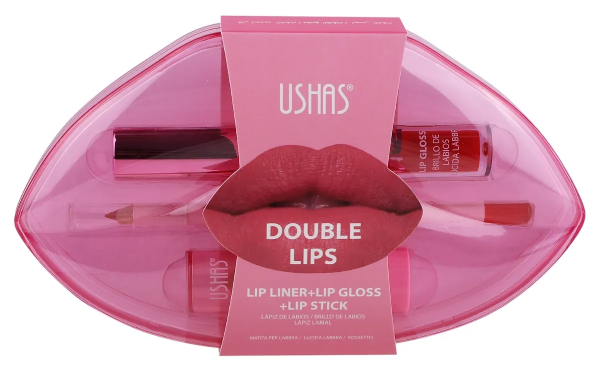 Ushas Double Lips zestaw do ust konturówka, błyszczyk, szminka
