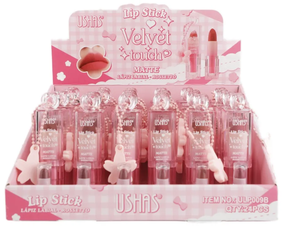 USHAS Matowa Pomadka do Ust Velvet Touch Różowa z Zawieszką