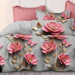 Komplet pościeli 5D Milano 200x220 cm szaro-różowy z haftem