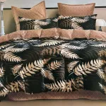 Komplet pościeli 5D MILANO 200x220 czarno-beżowy z liśćmi