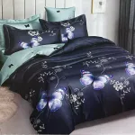 Komplet pościeli 5D Milano 200x220 cm granatowo-miętowy z motywem motyli