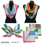 Chusty damskie kolorowe geometryczne wzory 70x70 cm mix