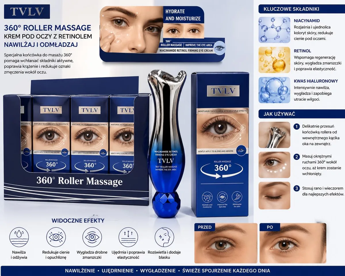 TVLV 360° Roller Massage krem pod oczy z retinolem i niacynamidem