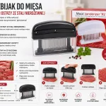 Rozbijak do mięsa XL czarno-przezroczysty z 48 ostrzami ze stali nierdzewnej